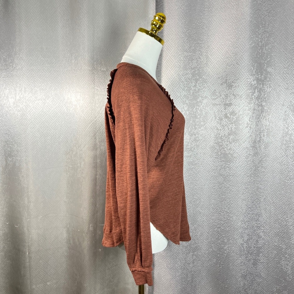 Pilcro Anthropologie Rust Brown Ruffle Raglan Long Sleeve Top OB1278691 XXS - Picture 3 of 10
